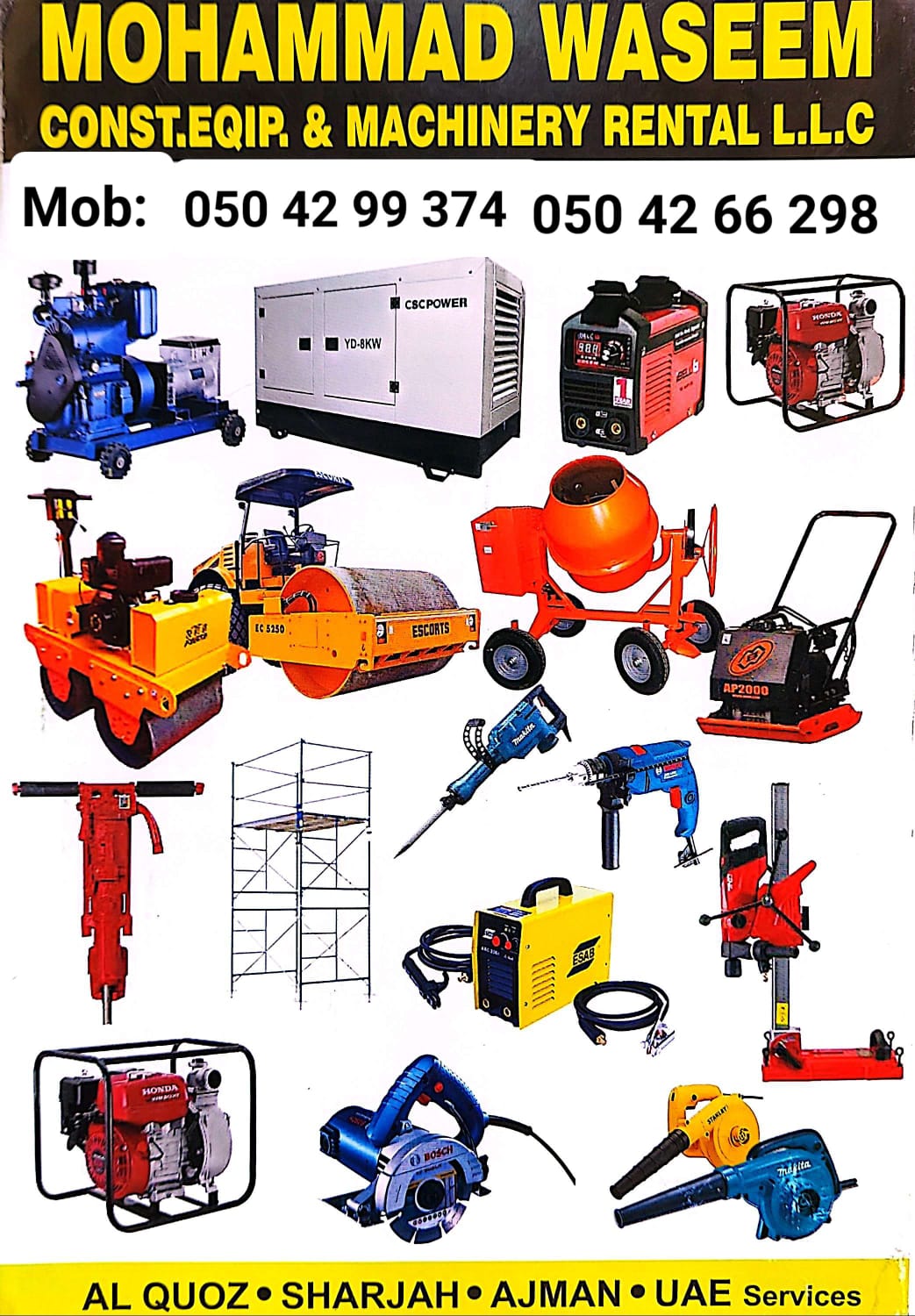 All type of construction equipment available for rent